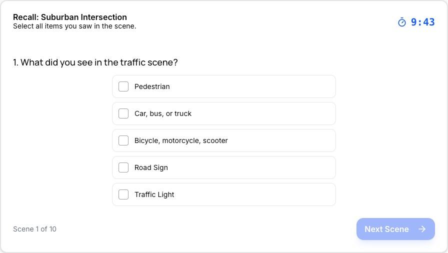 ATAVT answer selection screen - shows the multiple choice options after viewing a scene